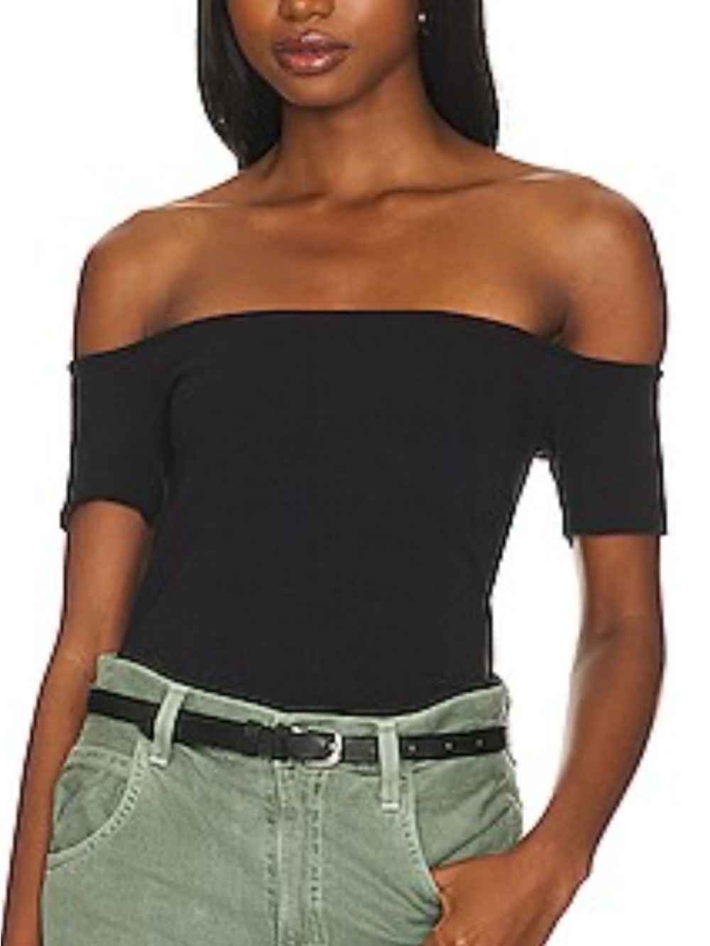AGOLDE Agda Off-The-Shoulder Top Black Size M Made in USA